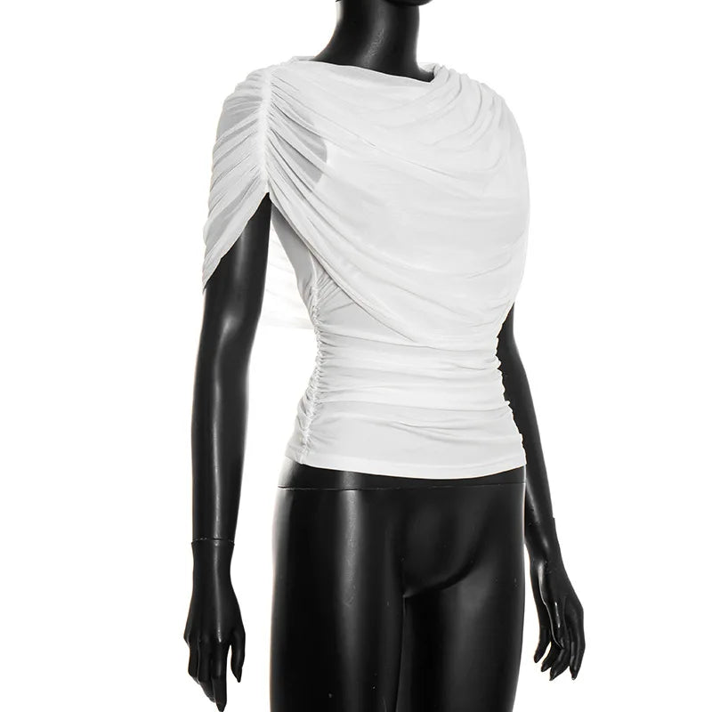 2026 Summer European and American Style Women's New Scarf Collar Draped Sleeveless Slim Top