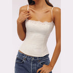 Solid Lace Embroidered Top Women Trendy Hollow Out Lace Adjustable Spaghetti Strap Tops NEW Summer Evening Date Lady Tank Tops