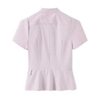 TFMLN Women's Striped Shirt Chic Short Sleeve High Street Commuting Style Slim Fit Fashion Ladies Short Sleeve Tops Summer New