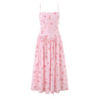 Summer New Gentle Sweet Floral Long Dress Vacation Style Wrap Waist Strapless Cotton Polyester Gown High Waist Maxi Dress