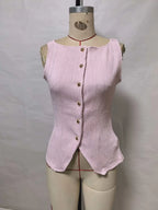 Gold Single-Button Sleeveless Knitted Vest Top Cross-Border Style Elegant Commute Fashion for Women in 2026 Spring Season