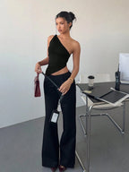 Women's Sexy One Shoulder Asymmetry Hem Crop Top Shoulder Knot Desigh Backless Slim Fit Cami Top streetwear 2025 Summer