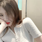 Slim Fit Ice Silk Knitted Short Sleeve  Shirt Women's Base Layer Top Korean Style Commute Fashion Summer T-Shirt