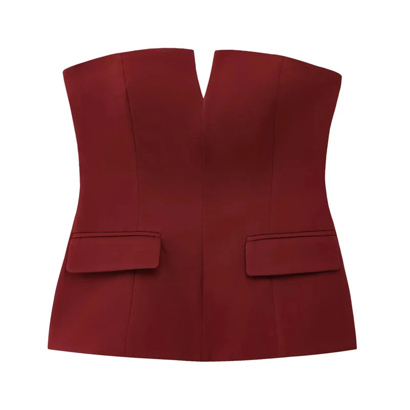 HXAO Tops For Women Strapless Off White Crop Top Woman Summer Corset Tube Tops Sexys Backless Tank Top Sleeveless Solid Tops