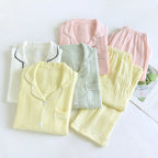 Cotton Lapel Pajama Set for Women Thin Plus Size 3xl Long Sleeved Long Pants Home Wear Clothes Solid Color Conjunto Femenino
