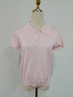 Pink Polo Knitted T-shirt Women Tops Short Sleeve Shirts 2025 New Spring Summer Shirt for Women Clothing