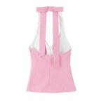 Chu Sau beauty Women New Fashion Sweet Bow Chic Sleeveless Small Tops Vintage Halter V-Neck Sexy Backless Tank Top