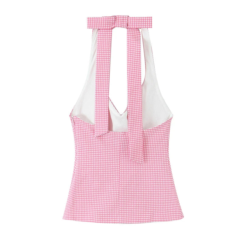 Chu Sau beauty Women New Fashion Sweet Bow Chic Sleeveless Small Tops Vintage Halter V-Neck Sexy Backless Tank Top