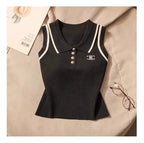 Women Summer Simplicity Office Lady Solid Color Polo Collar Knitting Tank Top Ladies Fashion All-match Trend Sleeveless Tops