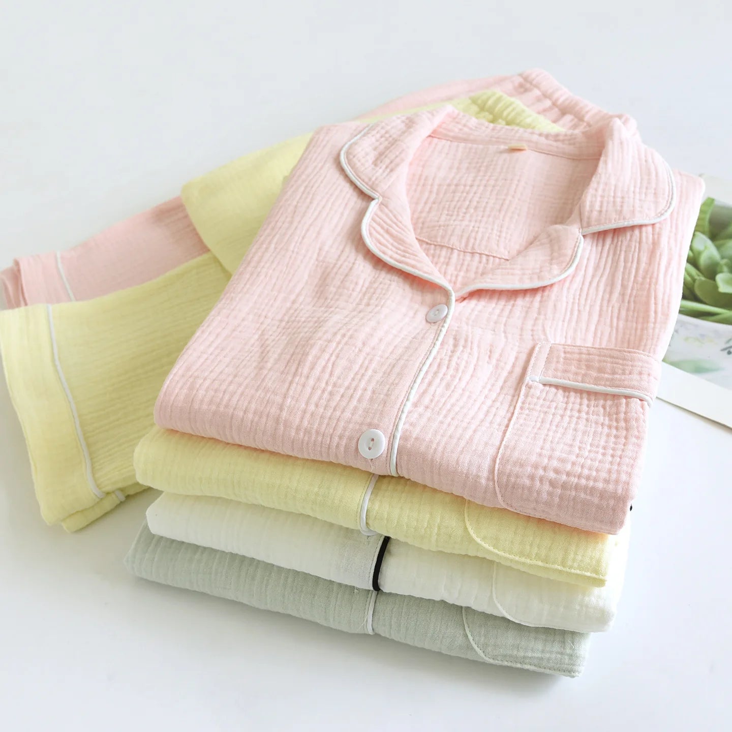 Cotton Lapel Pajama Set for Women Thin Plus Size 3xl Long Sleeved Long Pants Home Wear Clothes Solid Color Conjunto Femenino