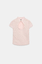 Summer New Women's Casual Style Short Sleeve Zhongshan Collar Polka Dot Slit Top Skin-friendly Breathable Polyester Fiber