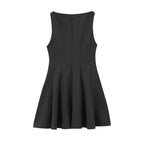 HH Women Summer Sexy Sleeveless Solid Casual Mini Dress Female Vintage Chic High Street Slim Rear Zipper Pleated Dress