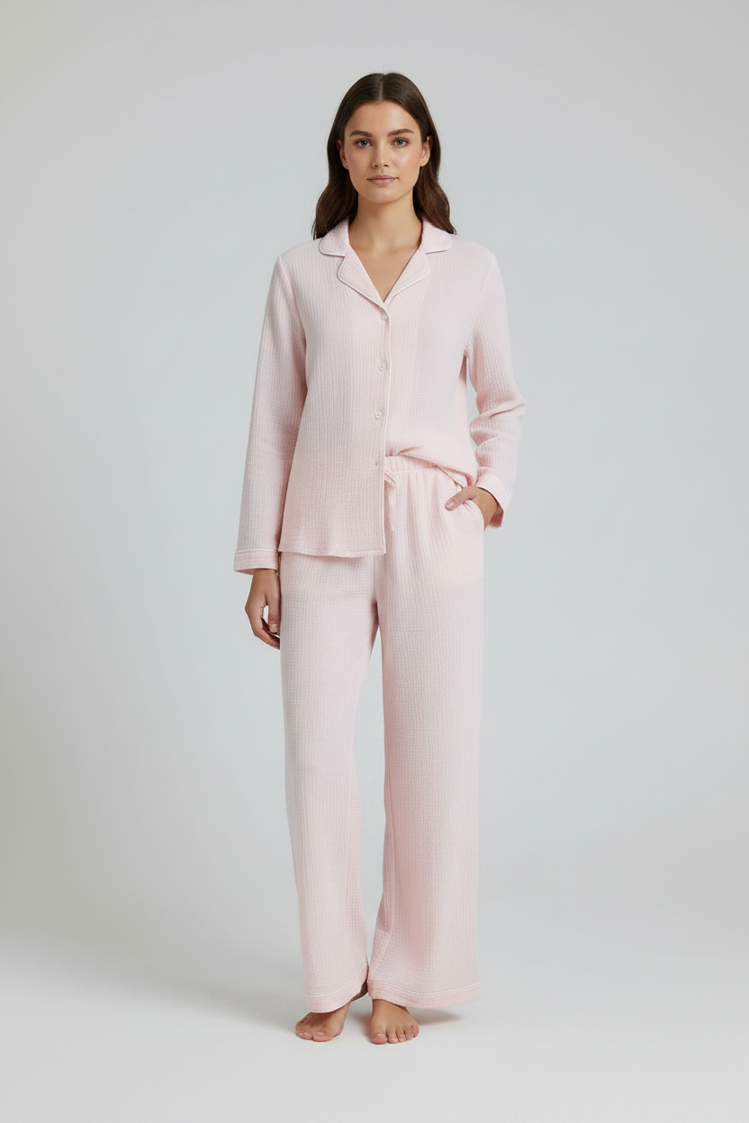 Cotton Lapel Pajama Set for Women Thin Plus Size 3xl Long Sleeved Long Pants Home Wear Clothes Solid Color Conjunto Femenino