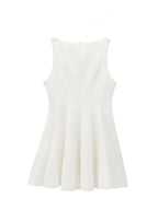 HH Women Summer Sexy Sleeveless Solid Casual Mini Dress Female Vintage Chic High Street Slim Rear Zipper Pleated Dress