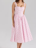 2026 girl-style daily casual floral pattern dress with open back and waist, lace trim, fashionable and elegant suspender dress.