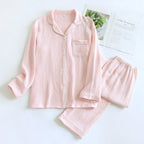 Cotton Lapel Pajama Set for Women Thin Plus Size 3xl Long Sleeved Long Pants Home Wear Clothes Solid Color Conjunto Femenino