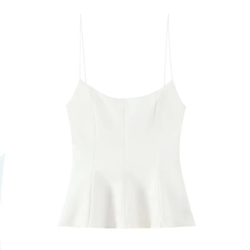 Y2K Slim Fit Crop Top Sleeveless Solid Color Camisole Top Elastic Flared Hem Open Back Top Women Spring Summer Streetwear