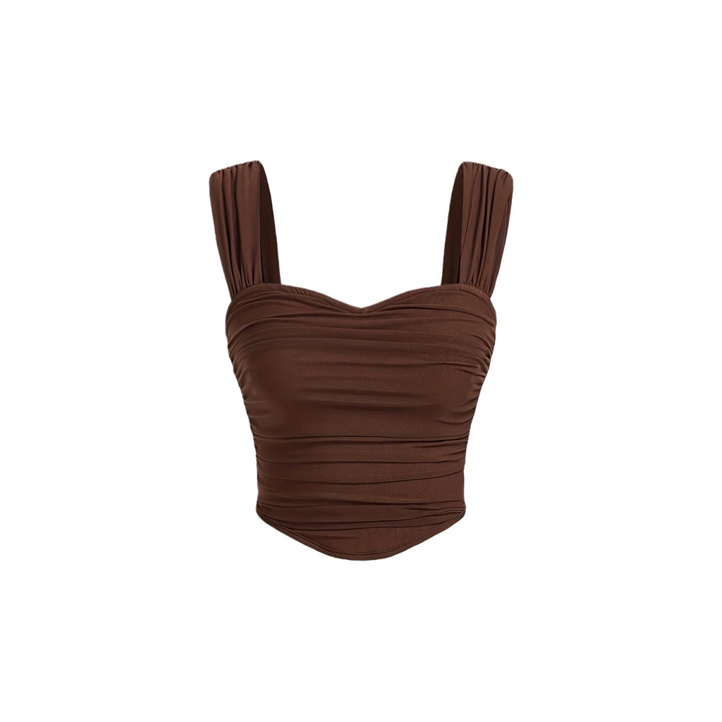 A lady's brown, elegant and noble, backless, sexy solid color halter top