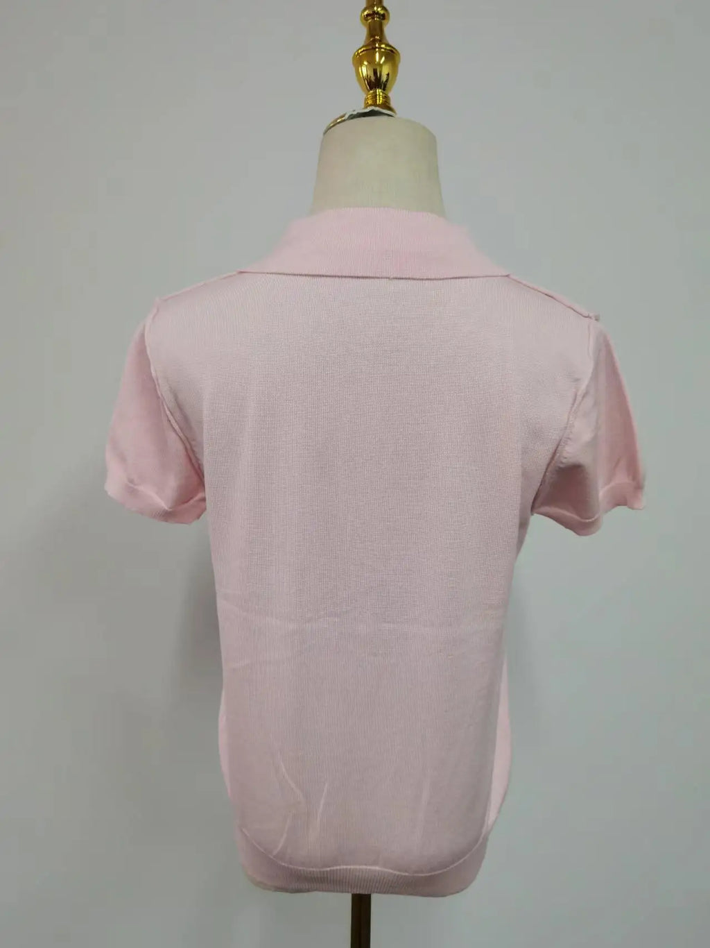 Pink Polo Knitted T-shirt Women Tops Short Sleeve Shirts 2025 New Spring Summer Shirt for Women Clothing