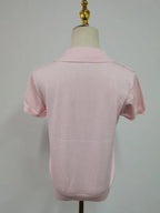 Pink Polo Knitted T-shirt Women Tops Short Sleeve Shirts 2025 New Spring Summer Shirt for Women Clothing