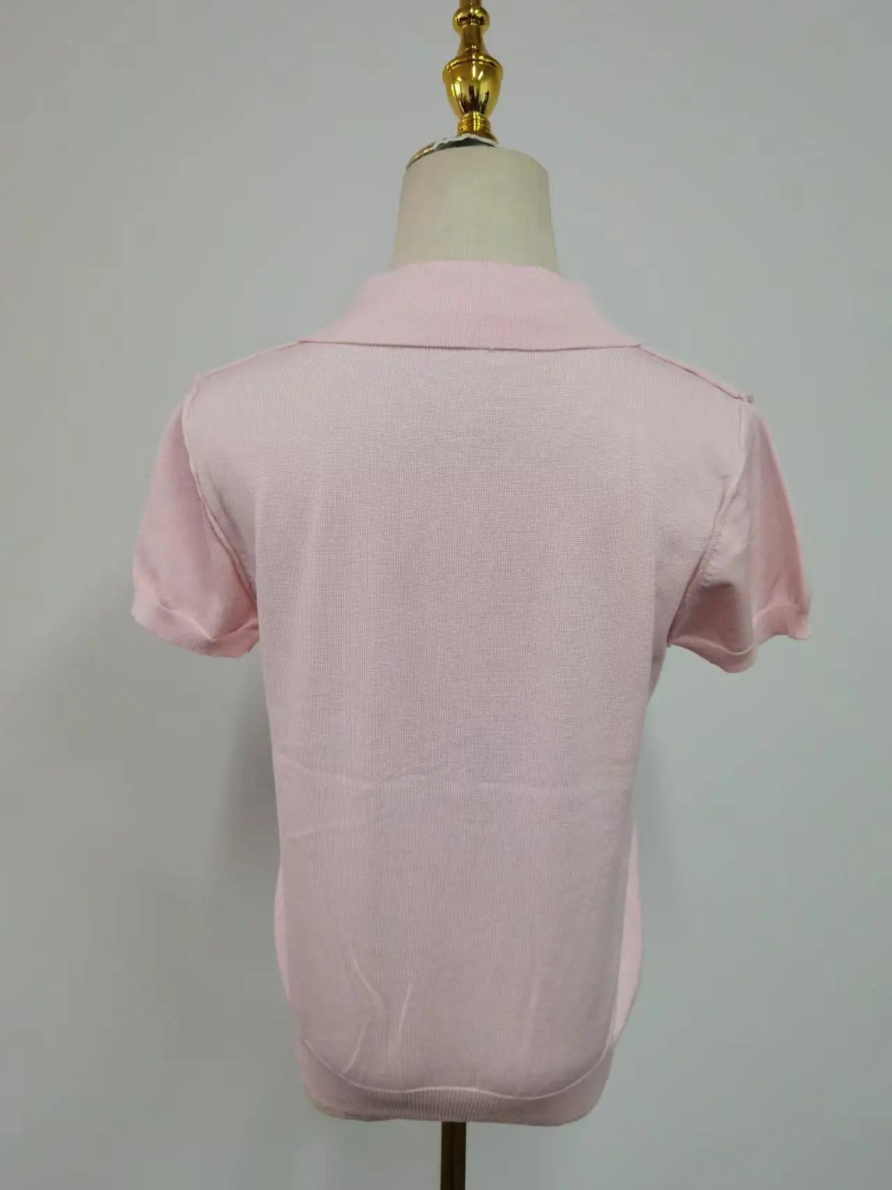 Pink Polo Knitted T-shirt Women Tops Short Sleeve Shirts 2025 New Spring Summer Shirt for Women Clothing