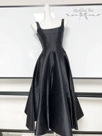 ReddaChic Simple Sleeveless Satin Dress for Women Wedding Guest Ruffled Square Neck Tank Long Dress Graduation Summer Costume
