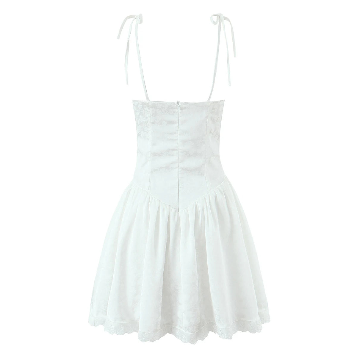 Women Sexy Pink White Jacquard Floral Bow Lacing Up Sling Dress Low Waist Spliced Lace Ball Gown Mini Dresses Party Robe