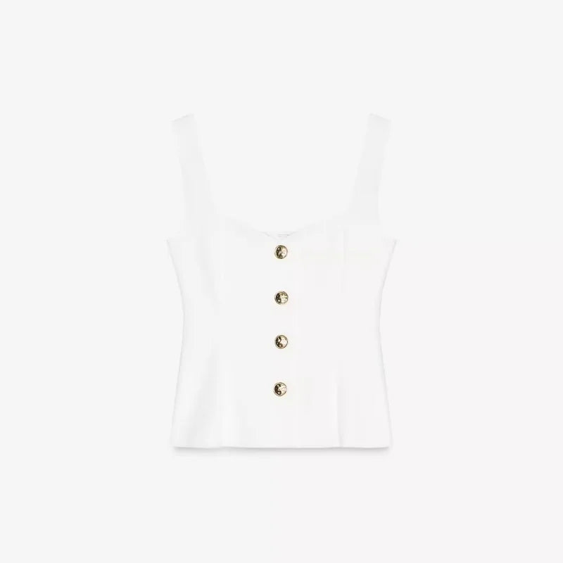 Sweet Style Women's Elastic Vest Strap Top New Summer 2025 Short Skirt Style Hem Single Button Fastening Regular Thickness