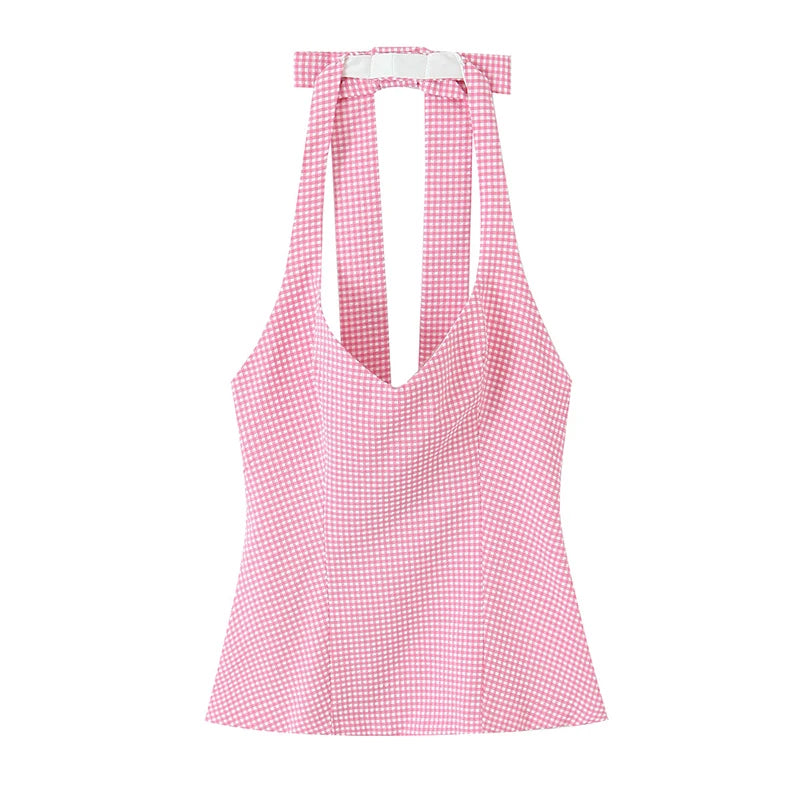 Chu Sau beauty Women New Fashion Sweet Bow Chic Sleeveless Small Tops Vintage Halter V-Neck Sexy Backless Tank Top