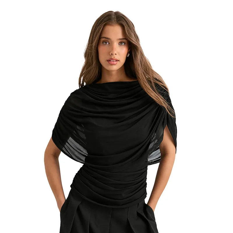 2026 Summer European and American Style Women's New Scarf Collar Draped Sleeveless Slim Top