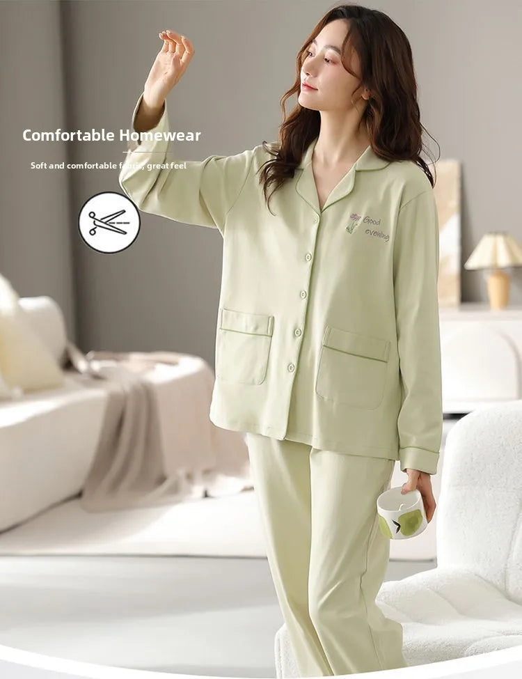 Spring Autumn Loose Long Sleeve Sleepwear Thin Home Clothes Set for Women Cotton Comfortable Home Suit Large Size Options