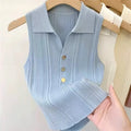 Zjaiss 2026 Spring Summer Slim Versatile Camisole Women's Polo Lapel Tank Tops Vest Ice Silk Knit Sleeveless Tops