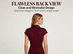 Hot Mock Neck Stretchy Slim Fit Burgundy Cap Sleeve Top, Blouse for Women Office & Daily