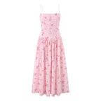 Summer New Gentle Sweet Floral Long Dress Vacation Style Wrap Waist Strapless Cotton Polyester Gown High Waist Maxi Dress