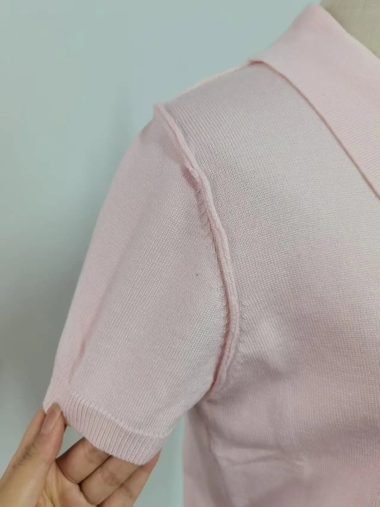 Pink Polo Knitted T-shirt Women Tops Short Sleeve Shirts 2025 New Spring Summer Shirt for Women Clothing