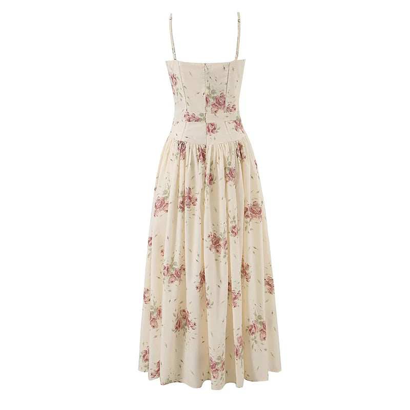YENKYE Sexy Spaghetti Straps Floral Print Long Dress For Women Summer Boho Vacation Party Dresses Maxi Sundress