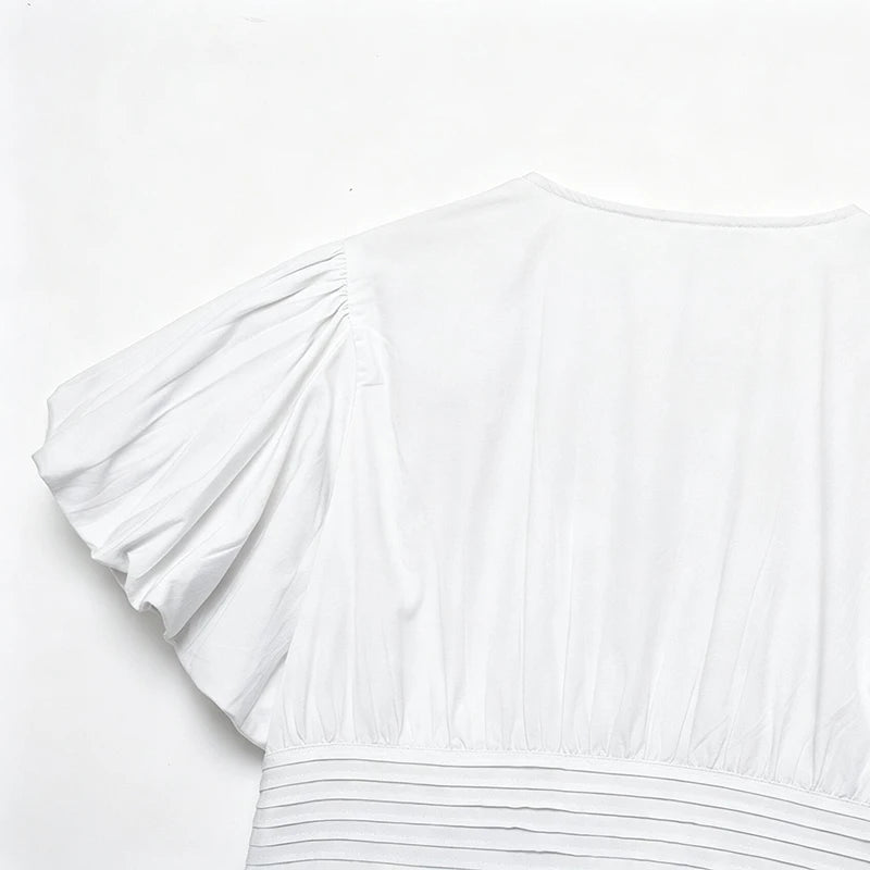 LIMO 2026 Women White Ruffle Sleeve Peplum Blouse V-Neck Elastic Waist Elegant Casual Top