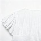 LIMO 2026 Women White Ruffle Sleeve Peplum Blouse V-Neck Elastic Waist Elegant Casual Top