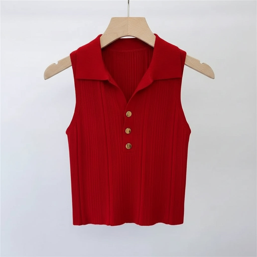 Zjaiss 2026 Spring Summer Slim Versatile Camisole Women's Polo Lapel Tank Tops Vest Ice Silk Knit Sleeveless Tops