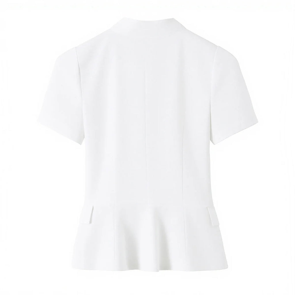 TFMLN Women's Striped Shirt Chic Short Sleeve High Street Commuting Style Slim Fit Fashion Ladies Short Sleeve Tops Summer New