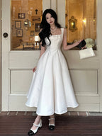 ReddaChic Backless Bow Long Women Dress Elegant Simple Square Neck Ruffle Tank Party Gown Wedding Guest Cutecore Summer Clothes
