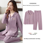 Spring Autumn Loose Long Sleeve Sleepwear Thin Home Clothes Set for Women Cotton Comfortable Home Suit Large Size Options