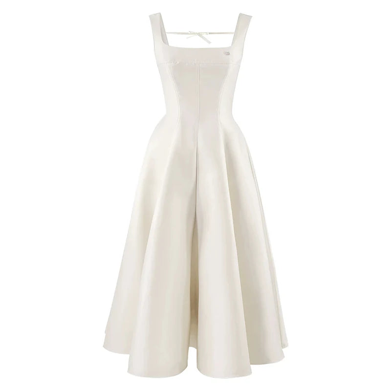 ReddaChic Backless Bow Long Women Dress Elegant Simple Square Neck Ruffle Tank Party Gown Wedding Guest Cutecore Summer Clothes