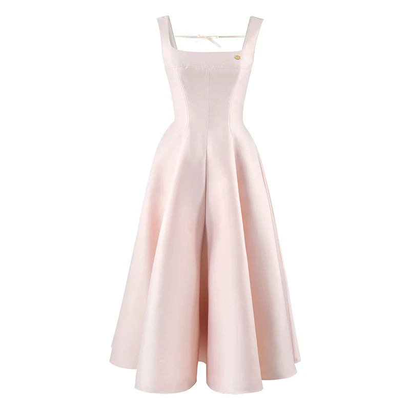 ReddaChic Backless Bow Long Women Dress Elegant Simple Square Neck Ruffle Tank Party Gown Wedding Guest Cutecore Summer Clothes