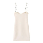 Sexy Beige Appliques 3D Flower Strap Bra Chest Corset Style Sling Dress Women Skinny Package Hips Mini Short Dresses Femme Robe
