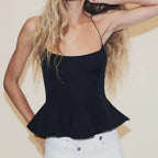 Y2K Slim Fit Crop Top Sleeveless Solid Color Camisole Top Elastic Flared Hem Open Back Top Women Spring Summer Streetwear