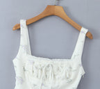 2025 Summer Sexy Floral Print Corset Camis Women Cross Lacing Up Bandage Bow Back Tank Top Slim Fit Vest Tee