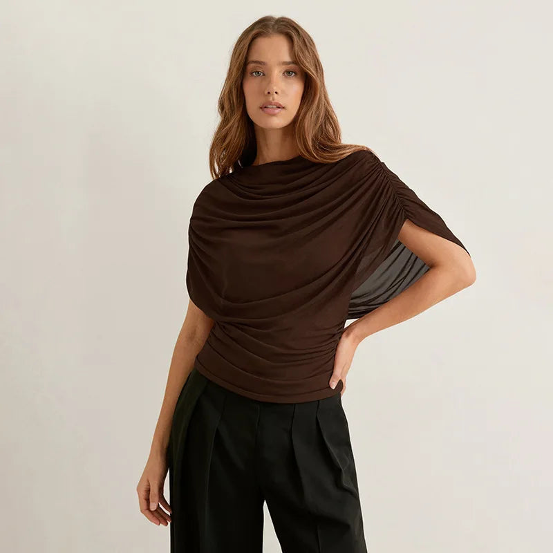 2026 Summer European and American Style Women's New Scarf Collar Draped Sleeveless Slim Top