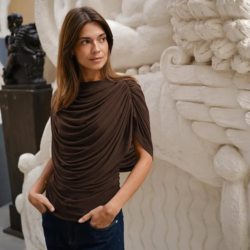 2026 Summer European and American Style Women's New Scarf Collar Draped Sleeveless Slim Top