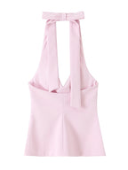 Chu Sau beauty Women New Fashion Sweet Bow Chic Sleeveless Small Tops Vintage Halter V-Neck Sexy Backless Tank Top